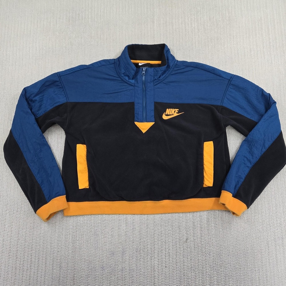 Nike Air Jacket‎ Womens Small Black Blue Fleece 1/2 Zip Cropped CJ4927-010